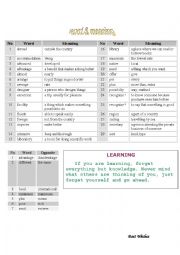 English Worksheet: word & its meaning