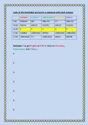 English Worksheet: Timetable