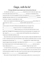 English Worksheet: Past Simple or Past Continuous - Lady Gaga Biography