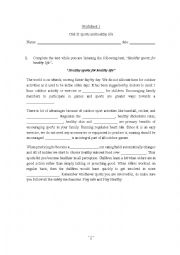 English Worksheet: sports and healthy life 
