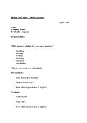 English Worksheet: Initial Fact Find Business English