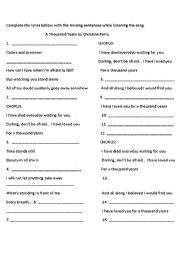 English Worksheet: A thousand of years by Christina Perry