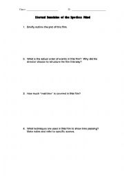 English Worksheet: Eternal Sunshine of the Spotless Mind