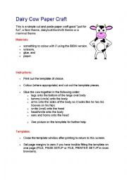 English Worksheet: Dairy Cow Craft