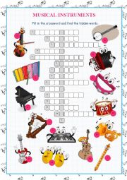 English Worksheet: Musical Instruments Crossword Puzzle