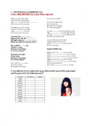 Song Worksheet: Call me Maybe (past simple and continuous)