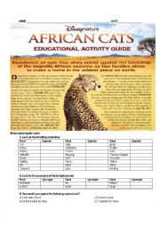 English Worksheet: AFRICAN CATS DISNEY VIDEO ACTIVITY