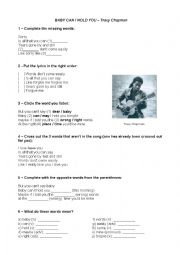 English Worksheet: Song activity -Baby can I hold you