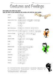 English Worksheet: Unscramble the words - gestures and feelings (keys included)