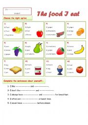 English Worksheet: the food i eat