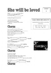 English Worksheet: Song She will be loved