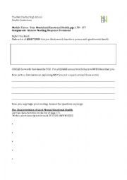 English Worksheet: Glencoe Health Mental and Emotional Health