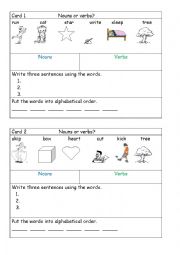 English Worksheet: nouns and verbs workcards part one