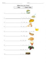 English Worksheet: food likes and dont likes