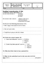 English Worksheet: End of term test3 for the 7th Formers 