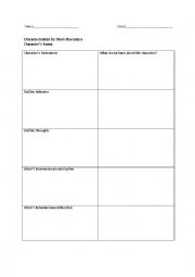 English Worksheet: Major Characters Characterization Chart