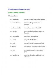 English Worksheet: Health- sicknesses