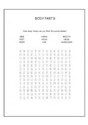 English Worksheet: Body_Parts_Wordsearch_Simple