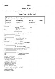 English Worksheet: Song - Friday Im in love