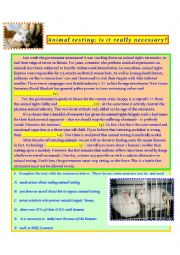 Animal testing-reading comprehension, true/false, gapfilling and exam test with key