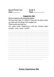 English Worksheet: test vocabulary, composition ,reading and structure