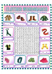 clothes wordsearch