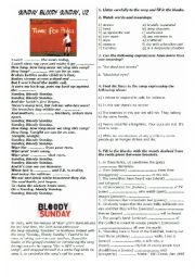 Song Sunday Bloody Sunday - listening comprehension and interpretation