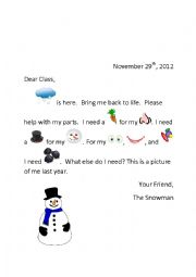 English Worksheet: kindergarten/1st grade snowman letter label
