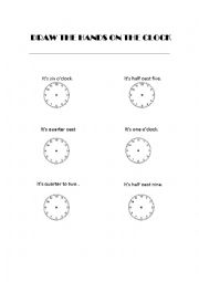 English Worksheet: Draw the hands on the clock