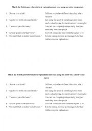 English Worksheet: Matching British proverbs to their explanations
