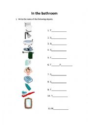 English Worksheet: In the bathroom. Vocabulary