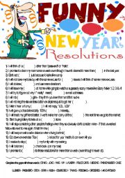  Funny New Years Resolutions- Vocabulary gap-filling activity(reuploaded,key is given)
