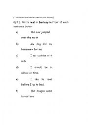 English Worksheet: real or fantasy 