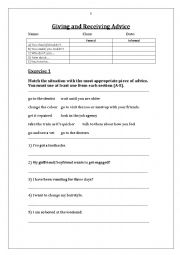 English Worksheet: Giving and Receiving Advice