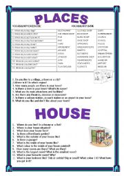 English Worksheet: Places in town and house: conversation questions