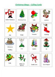English Worksheet: Christmas Bingo: Calling Cards and 5 Bingo Cards
