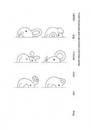 English Worksheet: Finish the animals and match them with their names