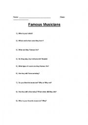 English Worksheet: Famous Musician Template