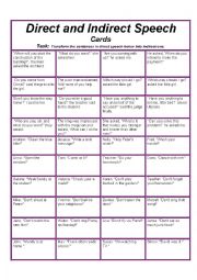 English Worksheet: Direct and Indirect Speech_Cards