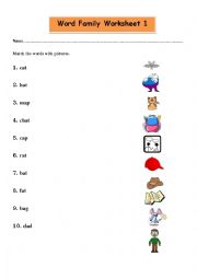 English Worksheet: word family practice for second language learners