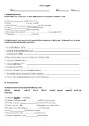 English Worksheet: Present Continuous,Present Simple and Simple past Test