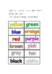English Worksheet: color cards