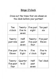 English Worksheet: Bingo Oclock