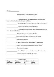 English Worksheet: Renaissance Vocabulary Quiz