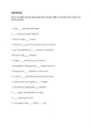 English Worksheet: Articles