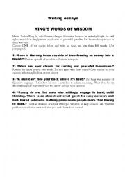 English Worksheet: M.L.Kings words -essay writing