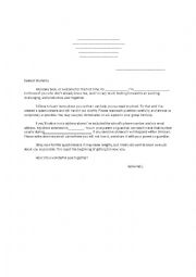 English Worksheet: Welcome Letter and Questionnaire