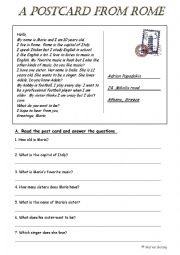 English Worksheet: A postcard from Rome (2 pages)