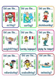 Go fish - Did you like + verb + ing (3/3)