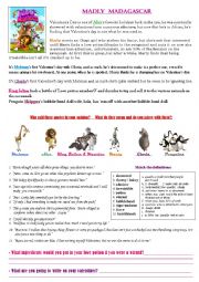 English Worksheet: Madly Madagascar (video +  reading activity for Valentines day)